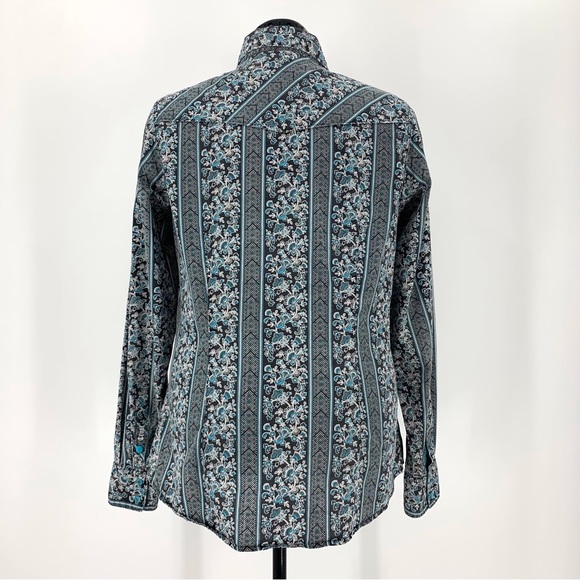 Cruel Black and Teal Floral Paisley Snap Closure Western Rodeo Shirt, Large - Picture 8 of 16